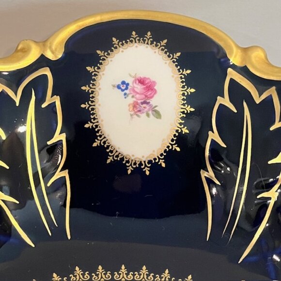 Reichenbach Echt Kobalt Blue 11" Cabbage Rose Footed Serving Bowl - Picture 4 of 7